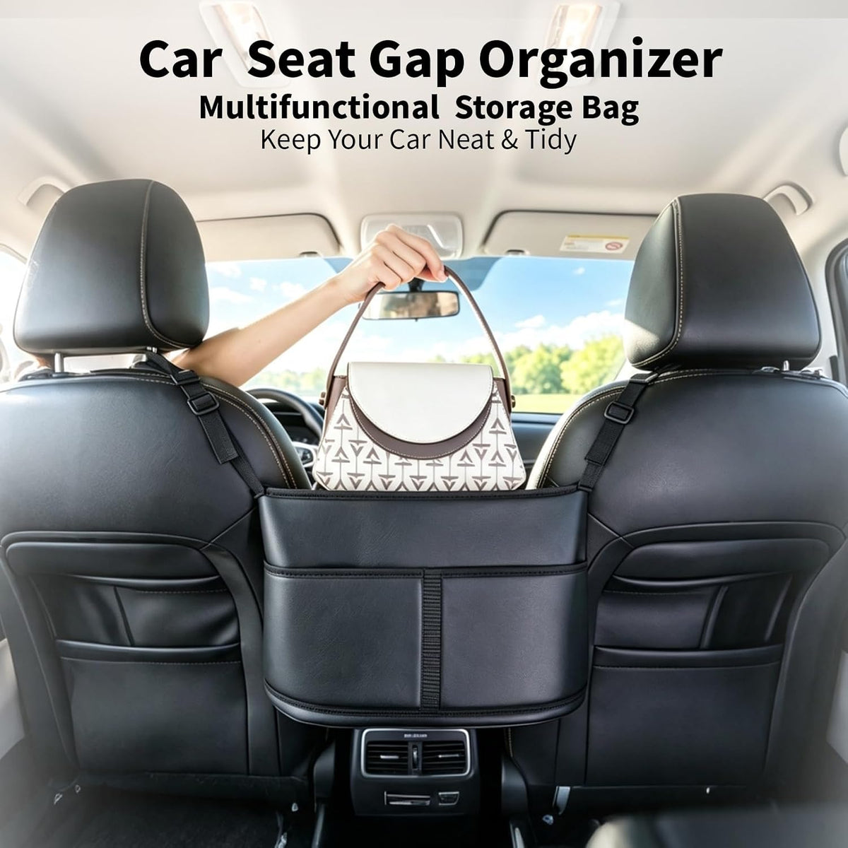 car purse holder between seats for front seat handbag storage barrier
