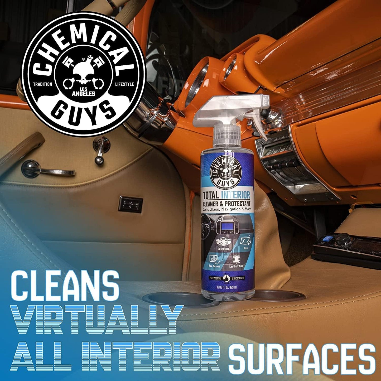 Chemical Guys Total Interior Cleaner & Protectant 16 oz with Professional Grade Microfiber Towel - Car Interior Cleaning Kit for Dash, Seats, Carpet, Glass, Vinyl, Leather, and Plastic