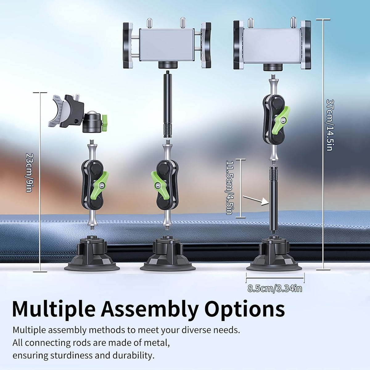 Car Phone Holder-Phone Mount for Car Windshield & Truck-Holder with 360° Rotating Metal Arm-Mount with Super Stable Suction Cup for All Vehicles