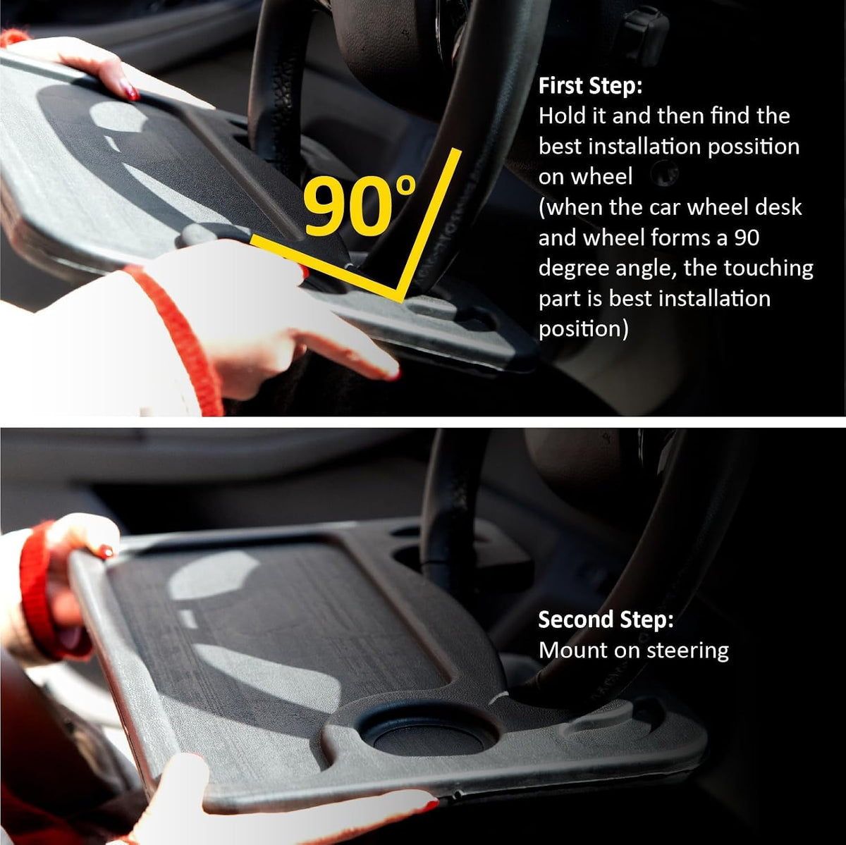 1 Pack Steering Wheel Tray for 5th Gen Toyota 4Runner 2010-2024, Portable Car Desk Food Eating Table Laptop Holder Workstation Black
