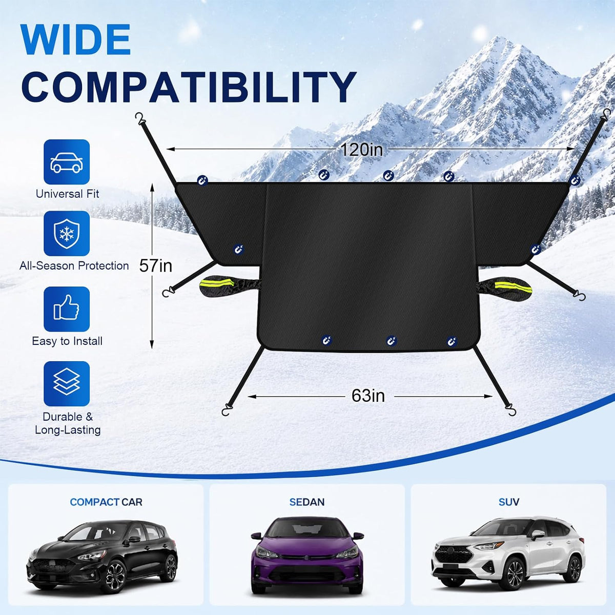 Windshield Cover for Ice and Snow, Magnetic Hail Oversize 120"x57"