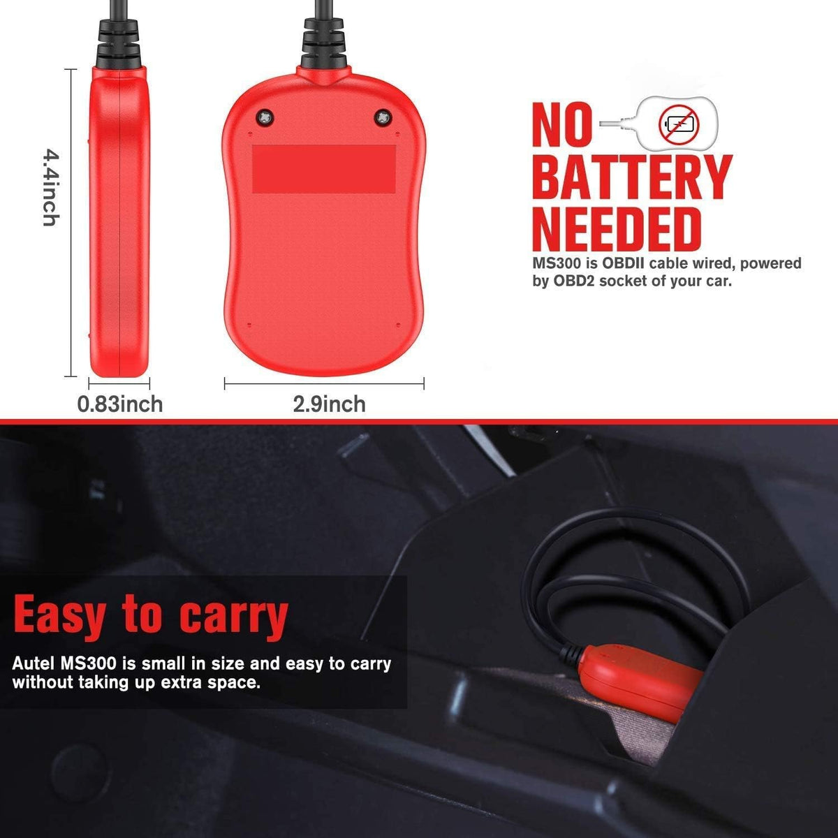 Autel MS300 OBD2 Scanner Code Reader, Turn Off Check Engine Light, Read & Erase Fault Codes, Check Emission Monitor Status CAN Diagnostic Scan Tool