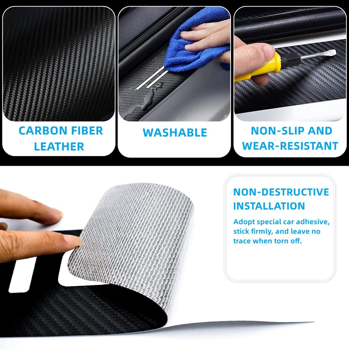 4Pcs Car Door Sill Protector for Civic Accessories Fit for Civic Carbon Fiber Leather Door Sill Sticker, Decoration Door Sill Scuff Plate Sticker for Auto SUV