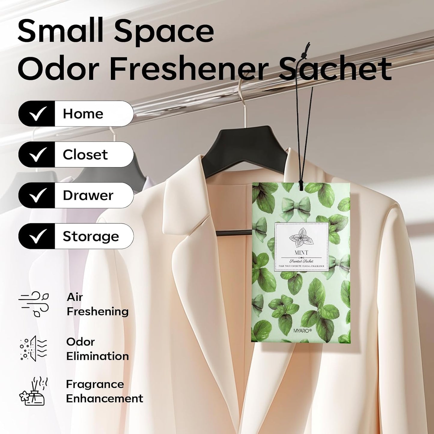 MYARO 20 Pack Peppermint Scented Sachets for Drawer Closet & Car - Mint Air Freshener Bags for Small Space, Storage Bag, Trash Cans Home Fragrance