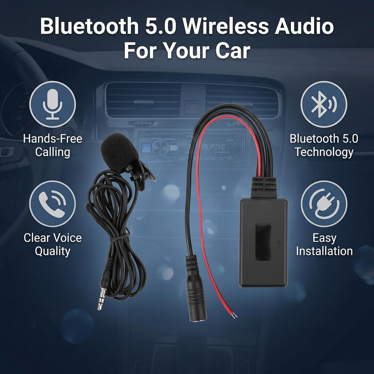 POCREATION Stable Data, Ai Net Bluetooth Bluetooth 5.0 Aux Cable Adapter with Microphone Handsfree Fit, for Cda 9857 Cda 9886 Cda 117