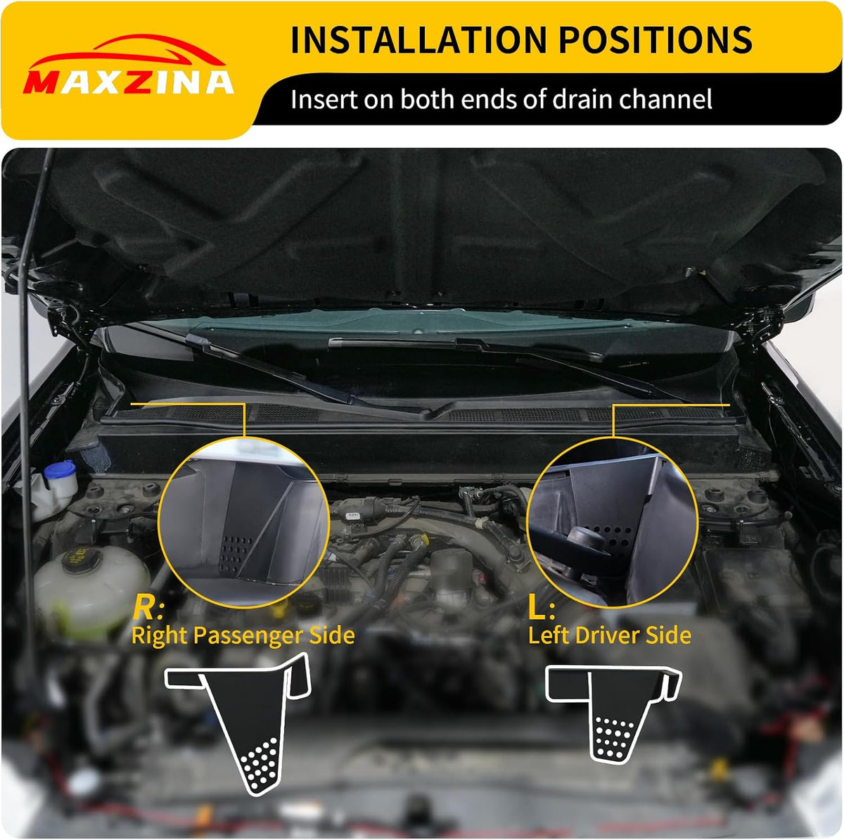 Hood Water Barrier Compatible with 2022-2025 2026 Ford Maverick Hood Water Drain Grille Front Trunk Water Channel Debris Filter Anti Clogging Grid 2PCS for 2024 Maverick Accessories