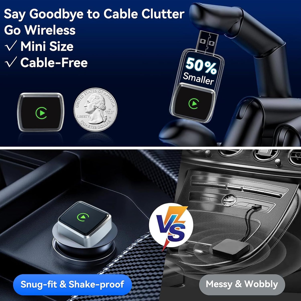 Wireless CarPlay Adapter 2026 Upgrade Mini Design Bluetooth