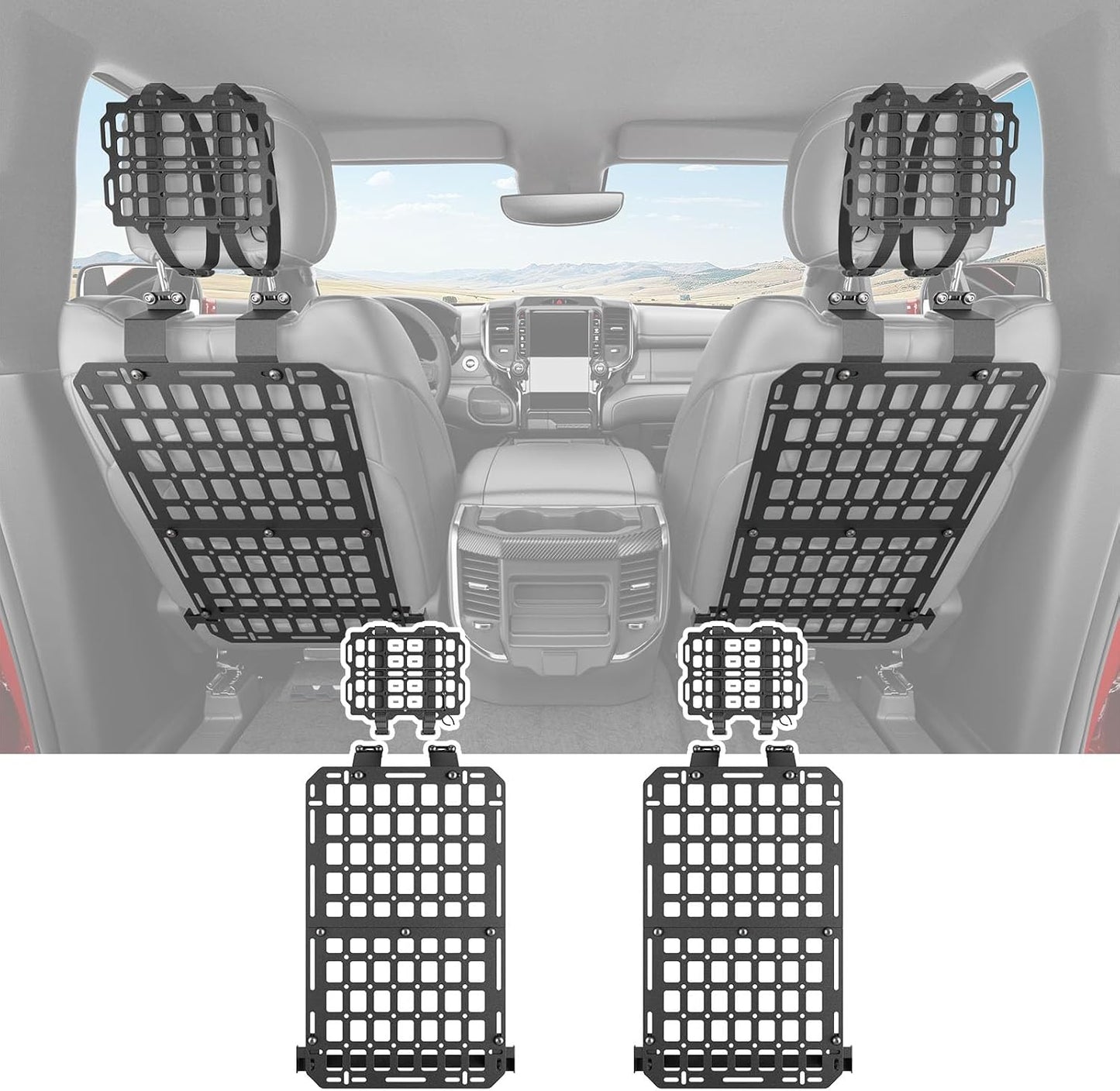 SZYANG Seatback Molle Panel Compatible with 2019-2026 Dodge Ram 1500 Headrest Organizer Molle Panel for 1 Seat Tactical Seat Back Organizers Replacement for 2019-2026 Dodge Ram 1500 Accessories