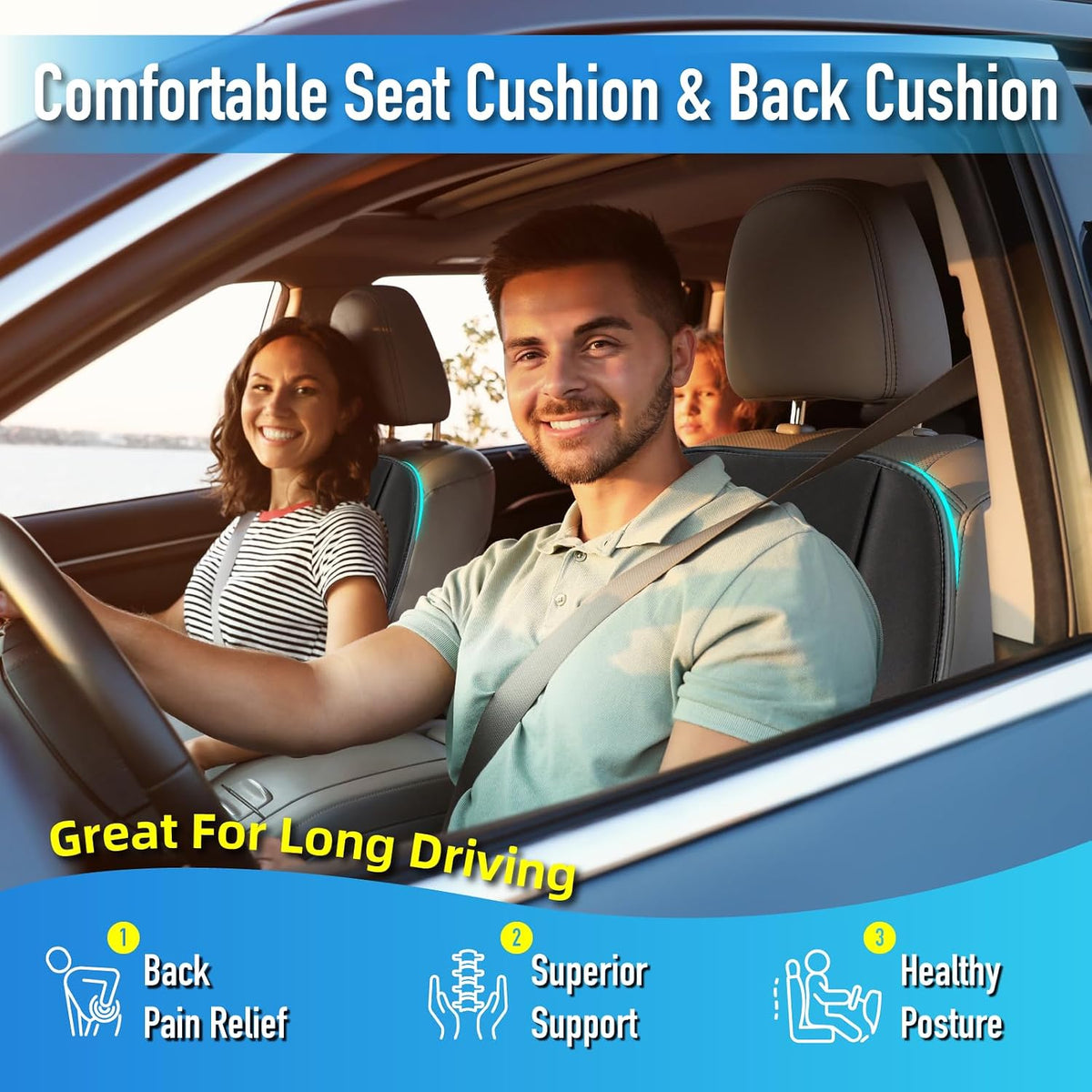 Lofty Aim Car Seat Cushion with Back Support Pillow, Driver Seat Cushion
