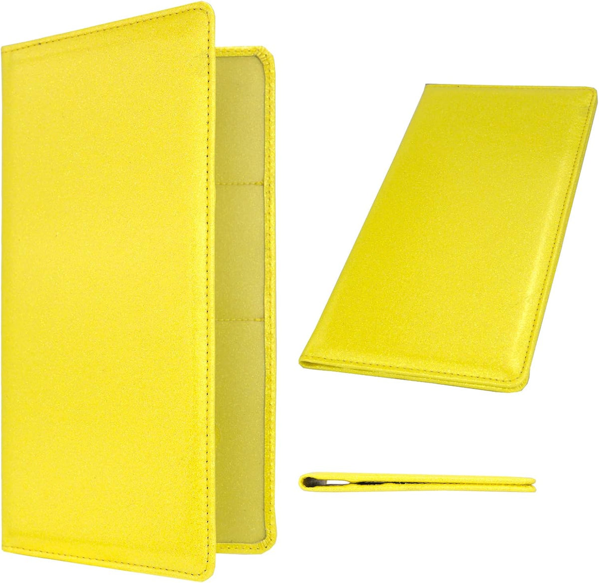 Leather Car Registration and Insurance Holder Magnetic Shut, Glitter Yellow
