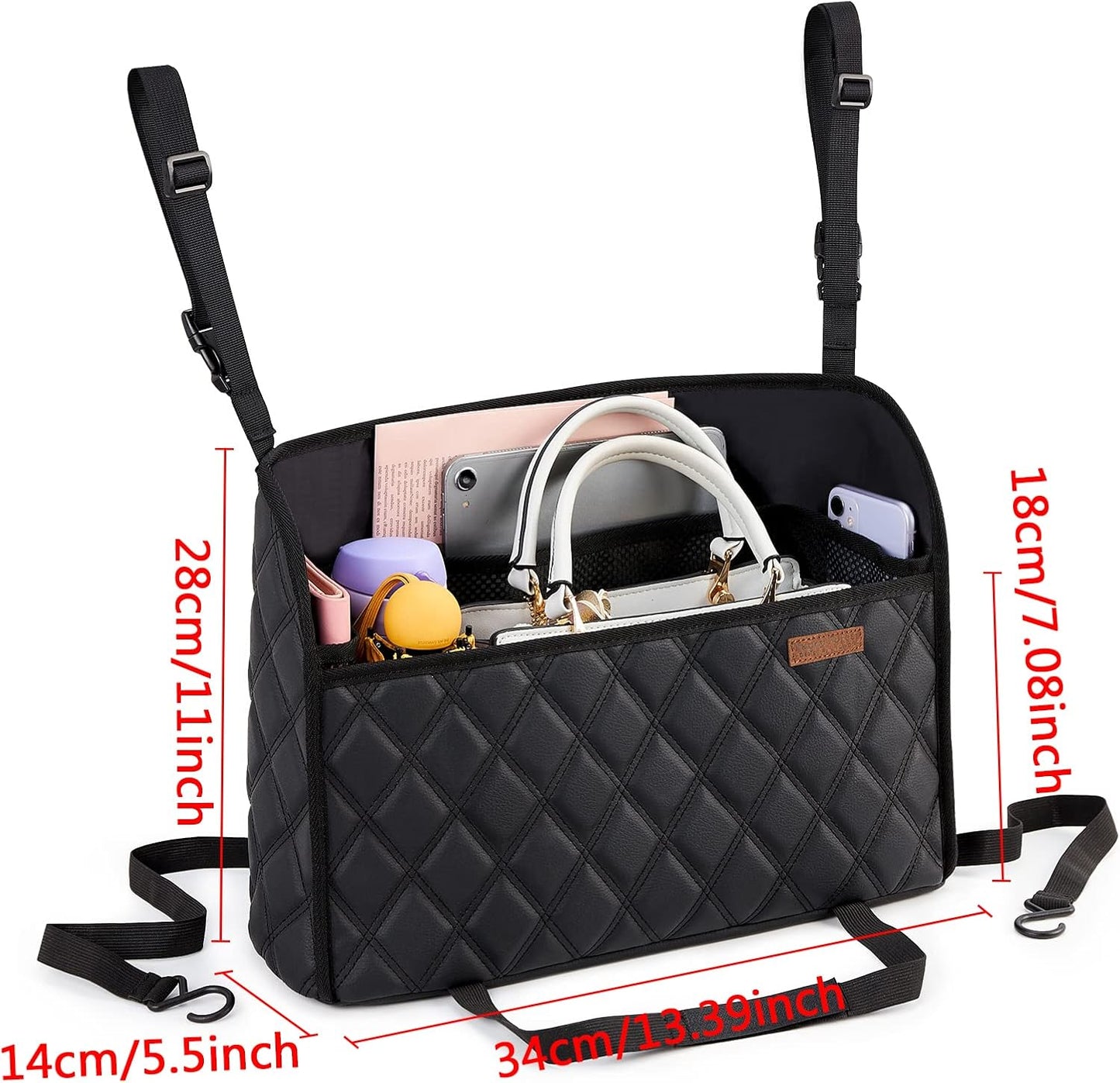 WLLWOO WLLWOO Car Net Pocket Handbag Holder Between Seats Back Storage Organizer Purse Holder for Console Front Seat Storage Barrier