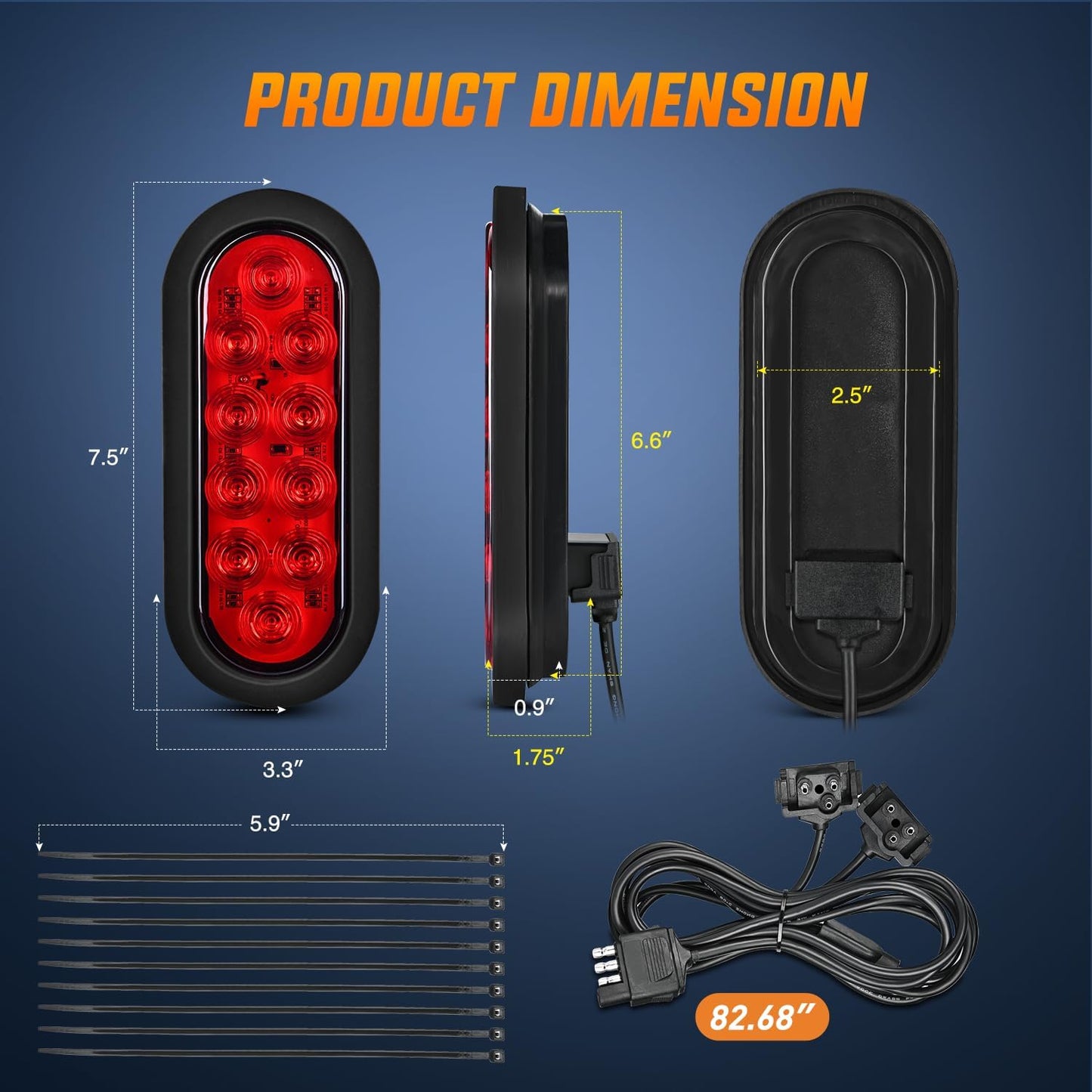 Nilight Hitch Cargo Carrier Light Kit 2PCS 6Inch Red Oval LED with Flush Mount Grommets Wire Harness Waterproof Stop Turn Signals Tail Lights for Luggage Bike Rack