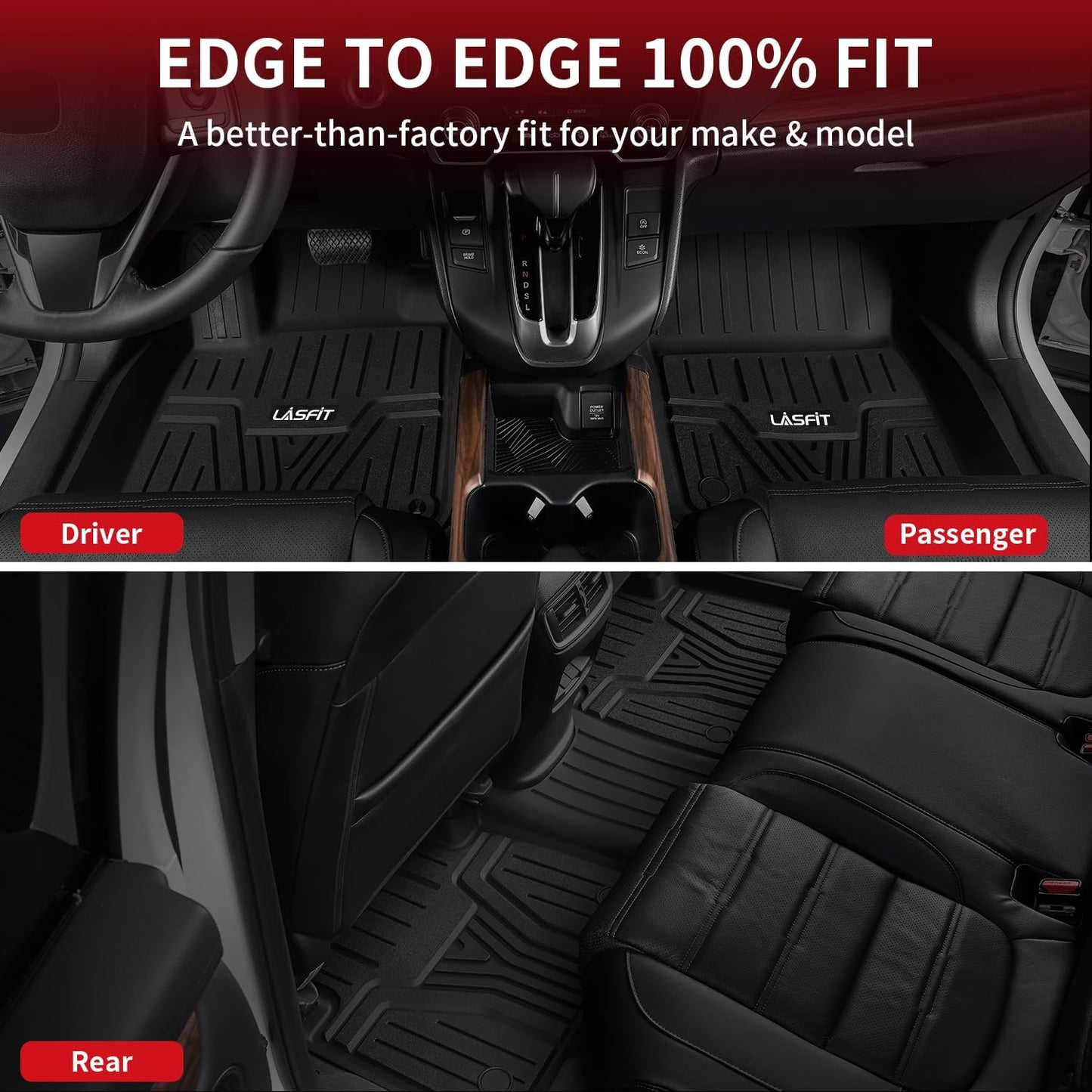 LASFIT Floor Mats & Trunk Mat with Backrest Mat for Honda Pilot 2023-2025 2026, Split & One-Piece Foldable Seating All Weather TPE Floor Liners 1st & 2nd & 3rd Row & Cargo Mat with Seatback Mat, Black