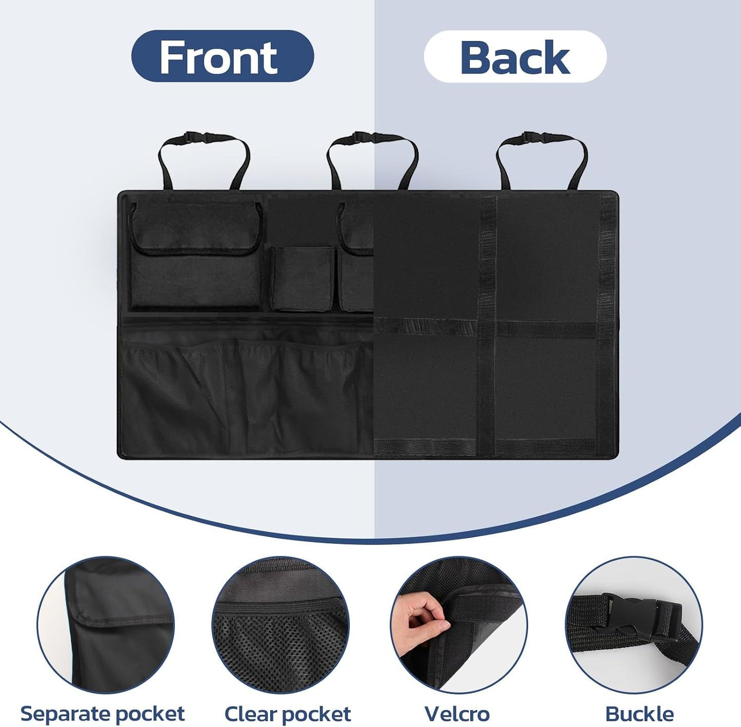 Car Trunk Organizer with Lid, SUV/Truck Compatible, Large Capacity, 6 Pockets &amp; 3 Mesh Pouches