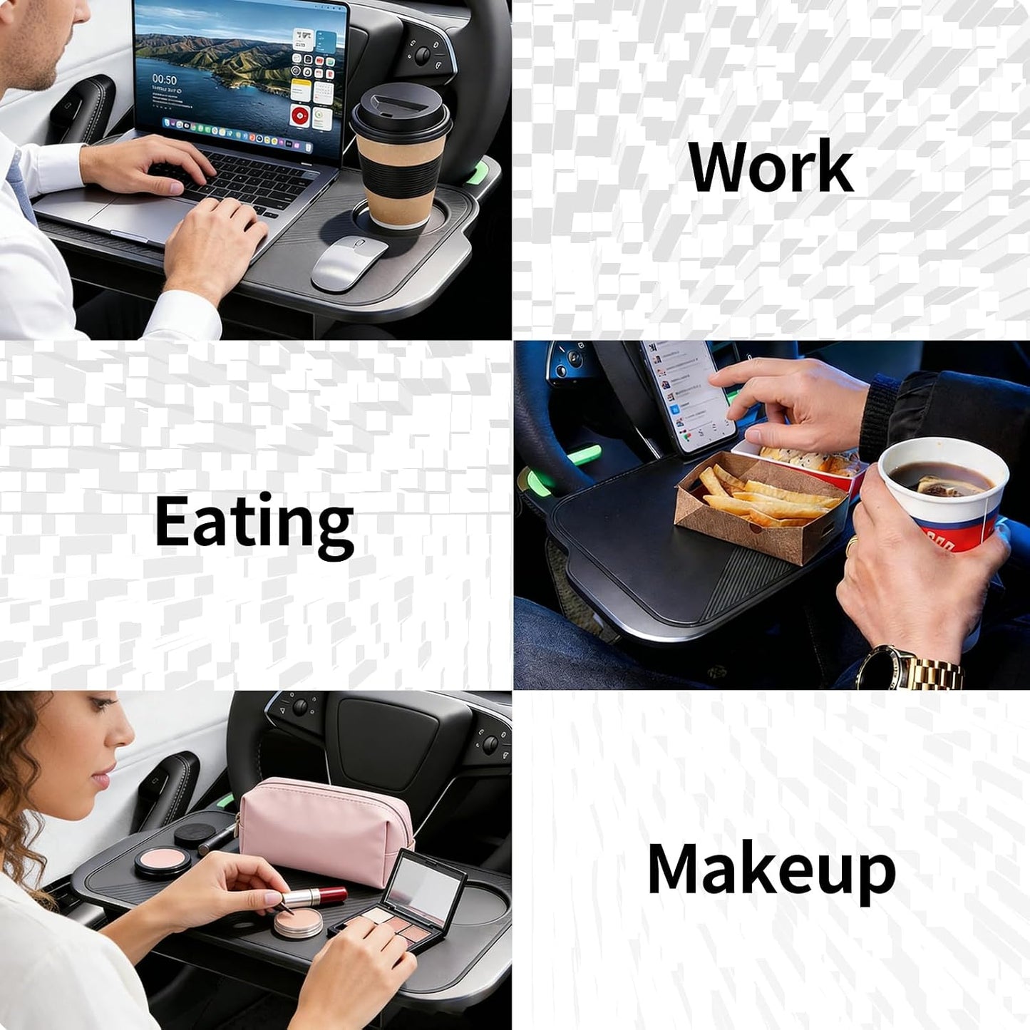 Car Steering Wheel Desk, 2-in-1 Steering Wheel Table &amp; Storage Tray with Cup Holder,ar Seat Gap Filler Organizer, for Standard Round Steering Wheels (Black)