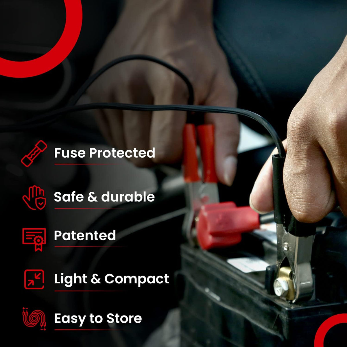 Upstart Jumper Cables for Motorcycle Dirt Bike ATV RV Lawnmower Battery, Charge or Jump Car-to-bike or bike-to-bike, Fuse Protected Battery Jumper Cables for 12V Batteries, Heavy Duty & Portable