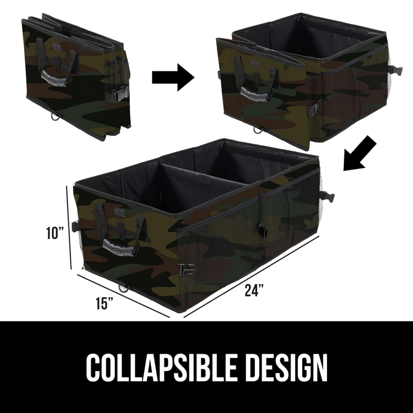 GORILLA GRIP Trunk Organizer for SUV and Cars, Large Capacity Collapsible Car Trunk Storage Organizer, Heavy Duty Car Accessories, Gifts for Mom and Dad, Slip & Water Resistant Multi Compartment, Camo