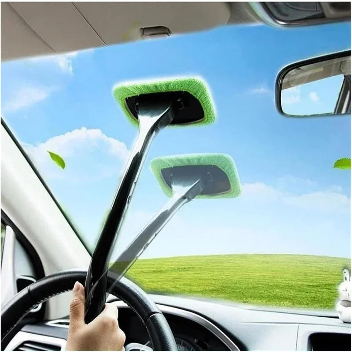Car Front Windshield Defogging Brush Dust Removal Car Cleaning Tool Long Handle Household Glass Clean Brushes(Dark blue)