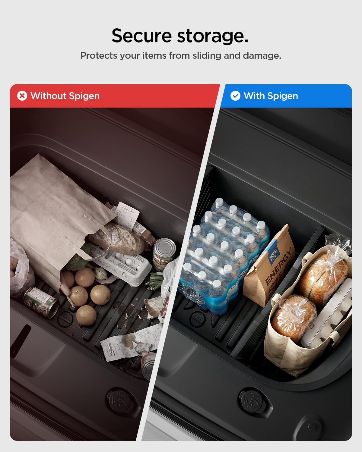Spigen Front Trunk Divider for Tesla Model Y Juniper & Model Y L (Premium/Performance 2026/2025) - Storage Organization, Silicone Padded, Reduces Rattle Noise, Frunk Organizer Partition Set - 2 Pack