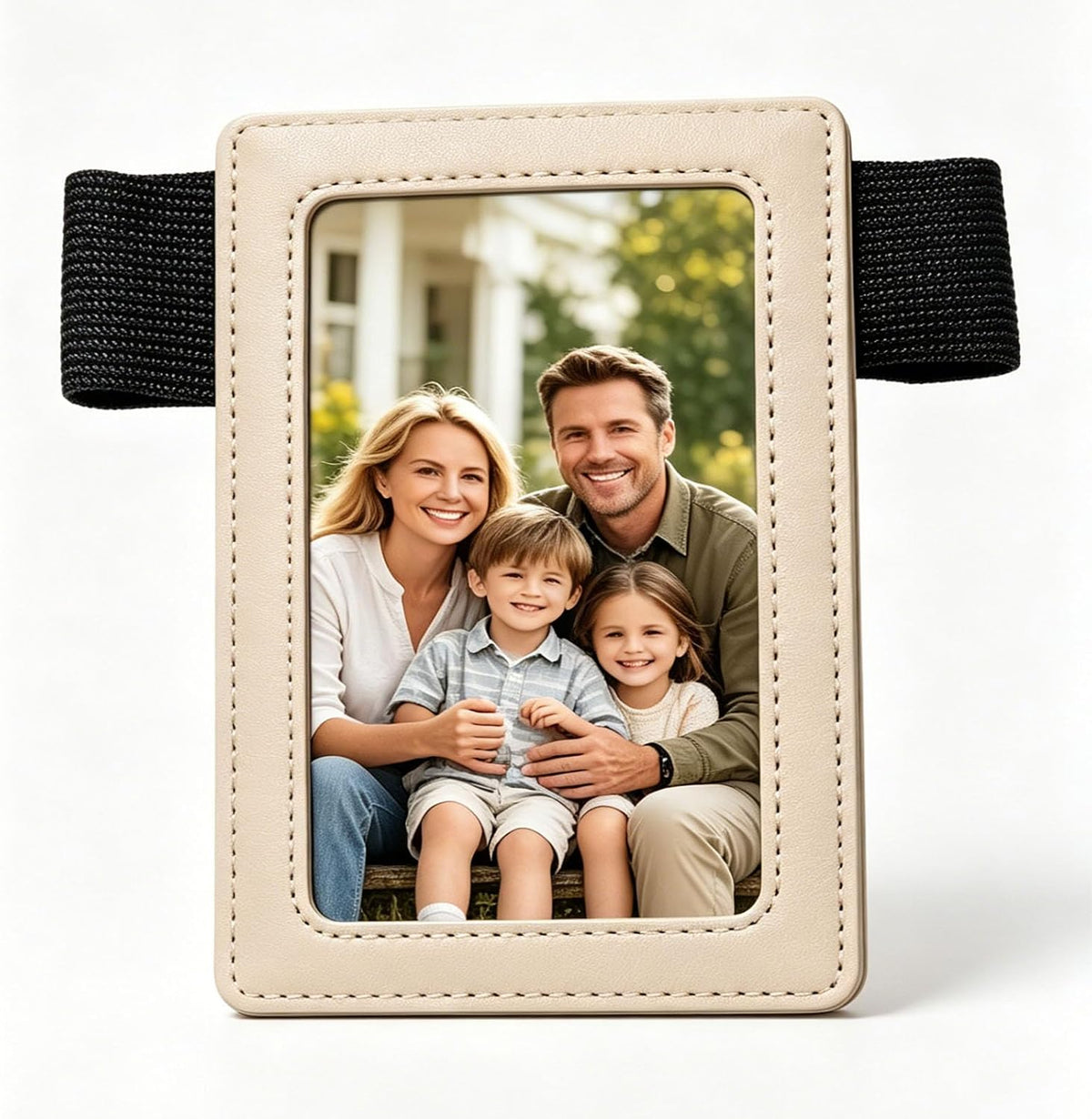 2 Pack Leather Car Picture Holder Photo Framed Elastic Car Visor Pen Holder Metal Visor Clip License Card Auto Trucks Van SUV Visor Organizer Accessories Gift (Picture and Pen Holder Beige)