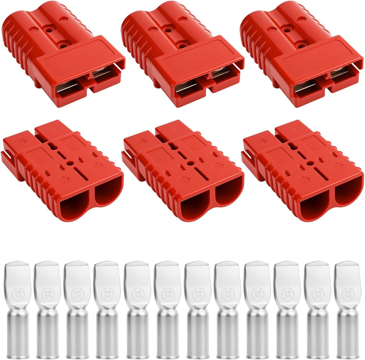 350A-600V Battery Quick Connect/Disconnect with 2/0 AWG, 6 PCS Jumper Cable Plug Connector, Compatible with Anderson Connector for Rescue Winch, Motor Recovery, Winch Trailer, Traction System (Red)