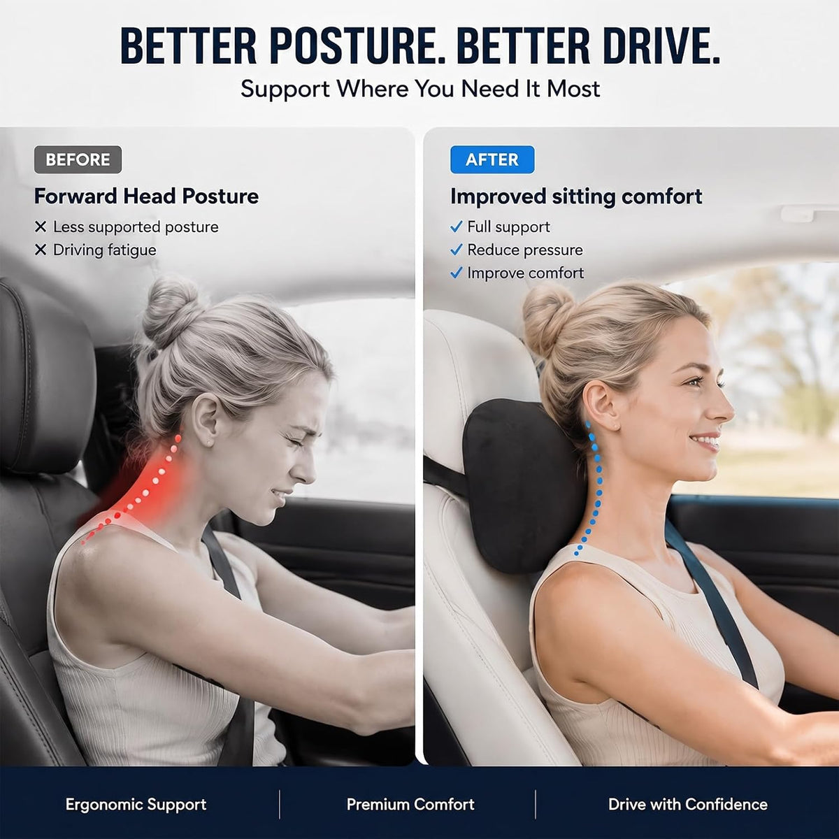 2 PCS Car Pillow for Driving Seat Soft Suede Headrest Neck & Lumbar Support