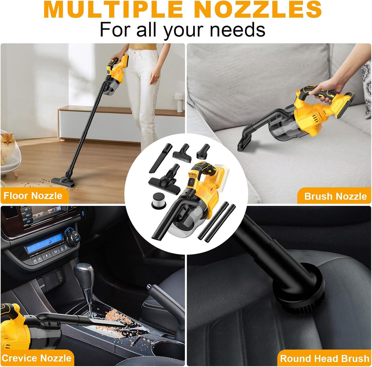 Cordless Vacuum Cleaner for De-Walt 20V Battery,100 AW Handheld Vacuum Cleaner with Washable HEPA Filter,55CFM Portable Shop Vacuum for Car/Pet Hair/Carpets/Hard Floors(No Battery)