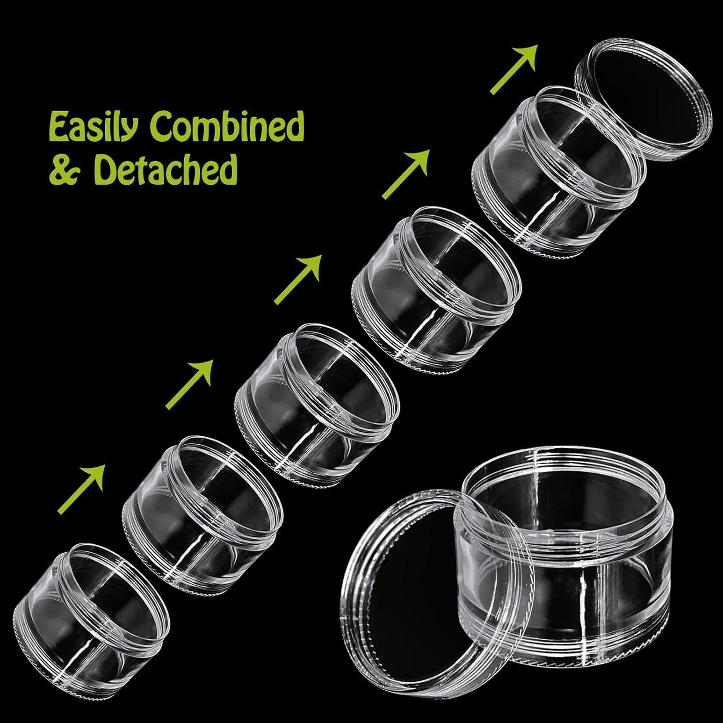 Luomorgo Stackable Clear Plastic Containers, 30ML, 5-Layer, 4 Sets | Screw Lids Organizer, For Cosmetics, Jewelry Beads, Nail Art & Craft Storage