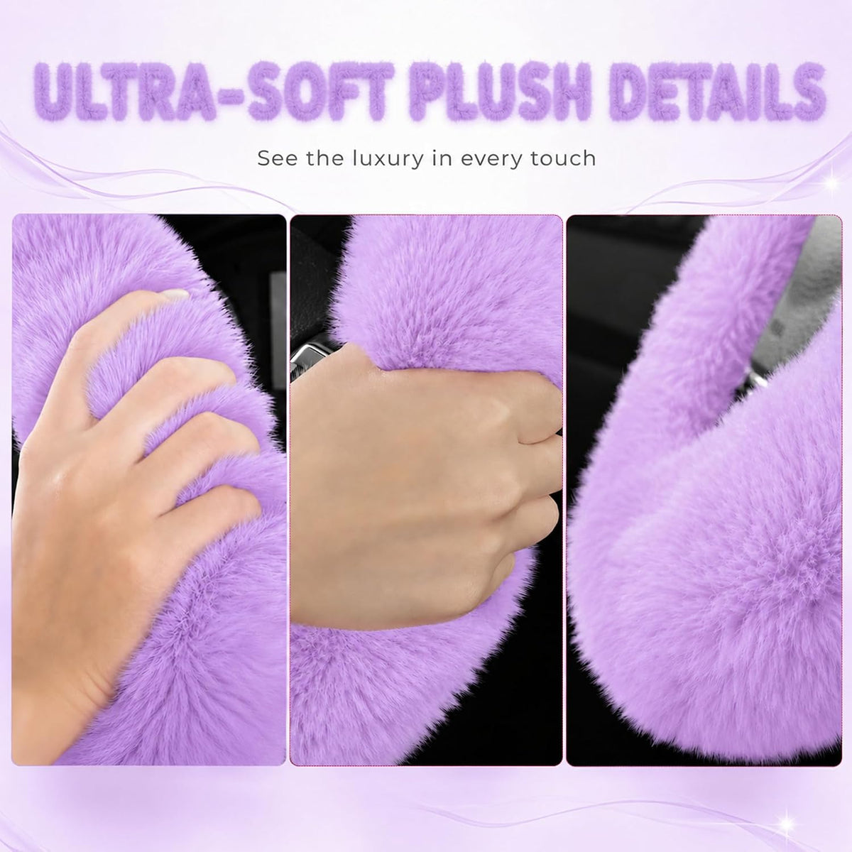 Road Comforts Steering Wheel Cover, Fluffy Car Wheel Covers for Women/Girls/Ladies，Soft Wool Fur Steering Wheel Protector, Universal 14 1/2 inches to 15 inches - Purple
