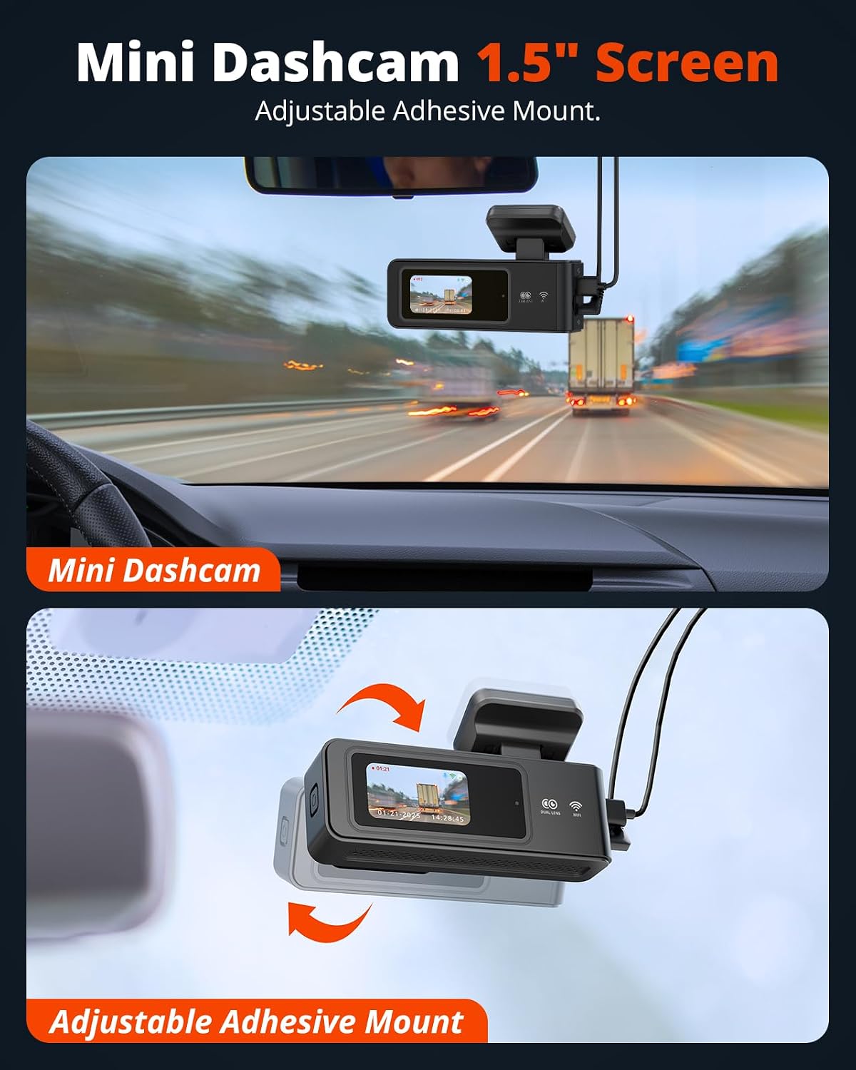 Wireless Dash Cam Front and Rear 2K, WiFi APP Dash Camera for Cars with 1.5'' Screen, Mini Dashcam Front and Back Support G-Sensor/Time Lapse 2 Kinds Parking Monitor