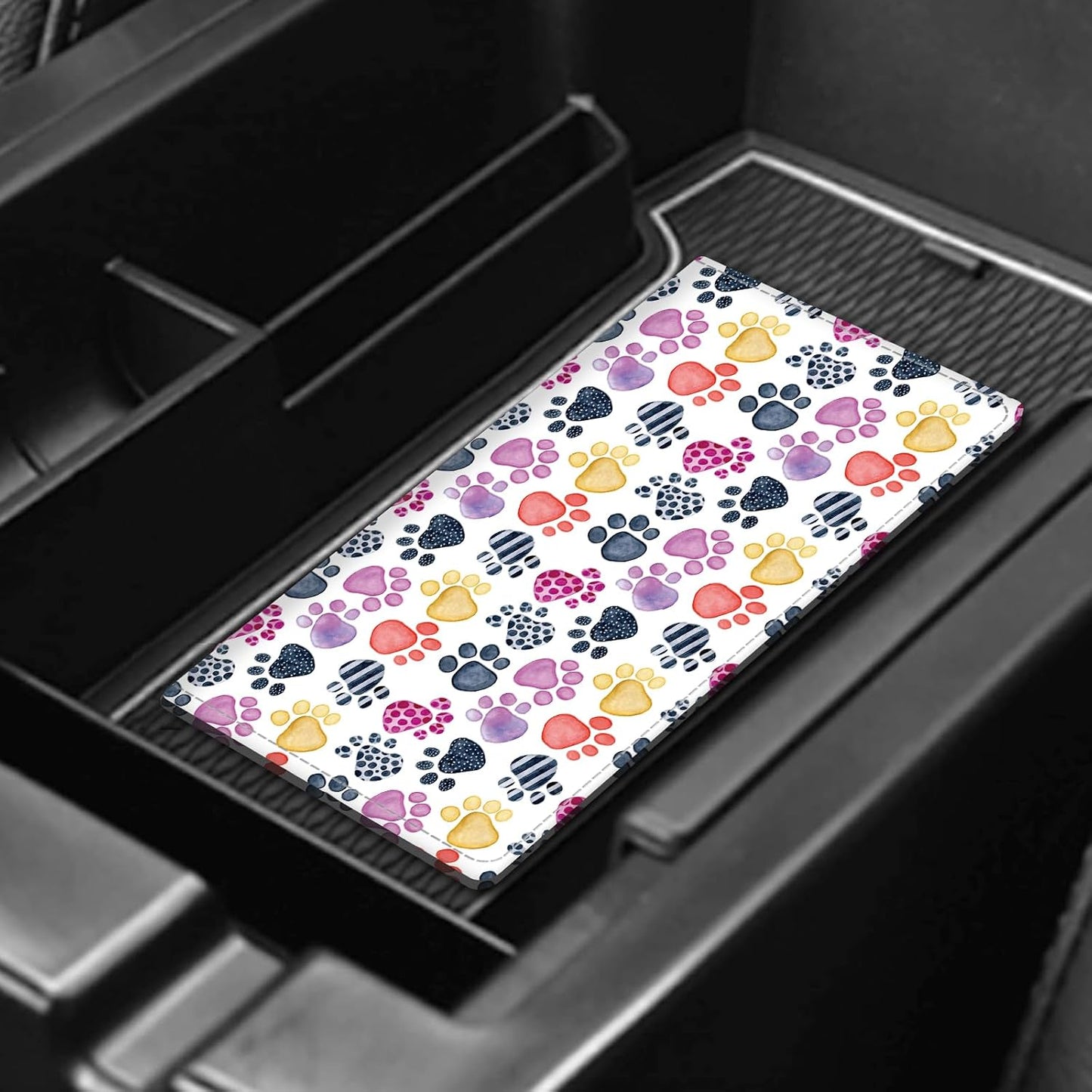 Leather Car Registration and Insurance Card Holder, Cute Car Accessories Vehicle Glove Box Car Organizer for Documents, Cards, License Colorful Dog Paws