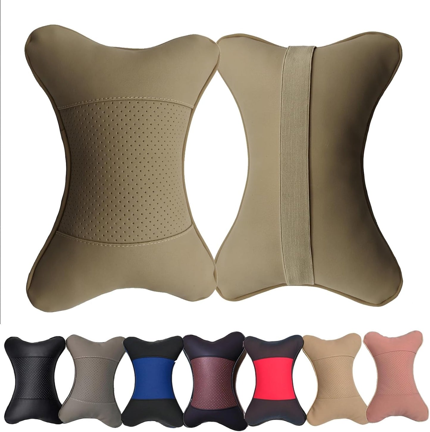 Car Neck Pillows Both Side Pu Leather 2pieces Pack Headrest Fit for Most Cars Filled Fiber Universal Car Pillow (Coffee)