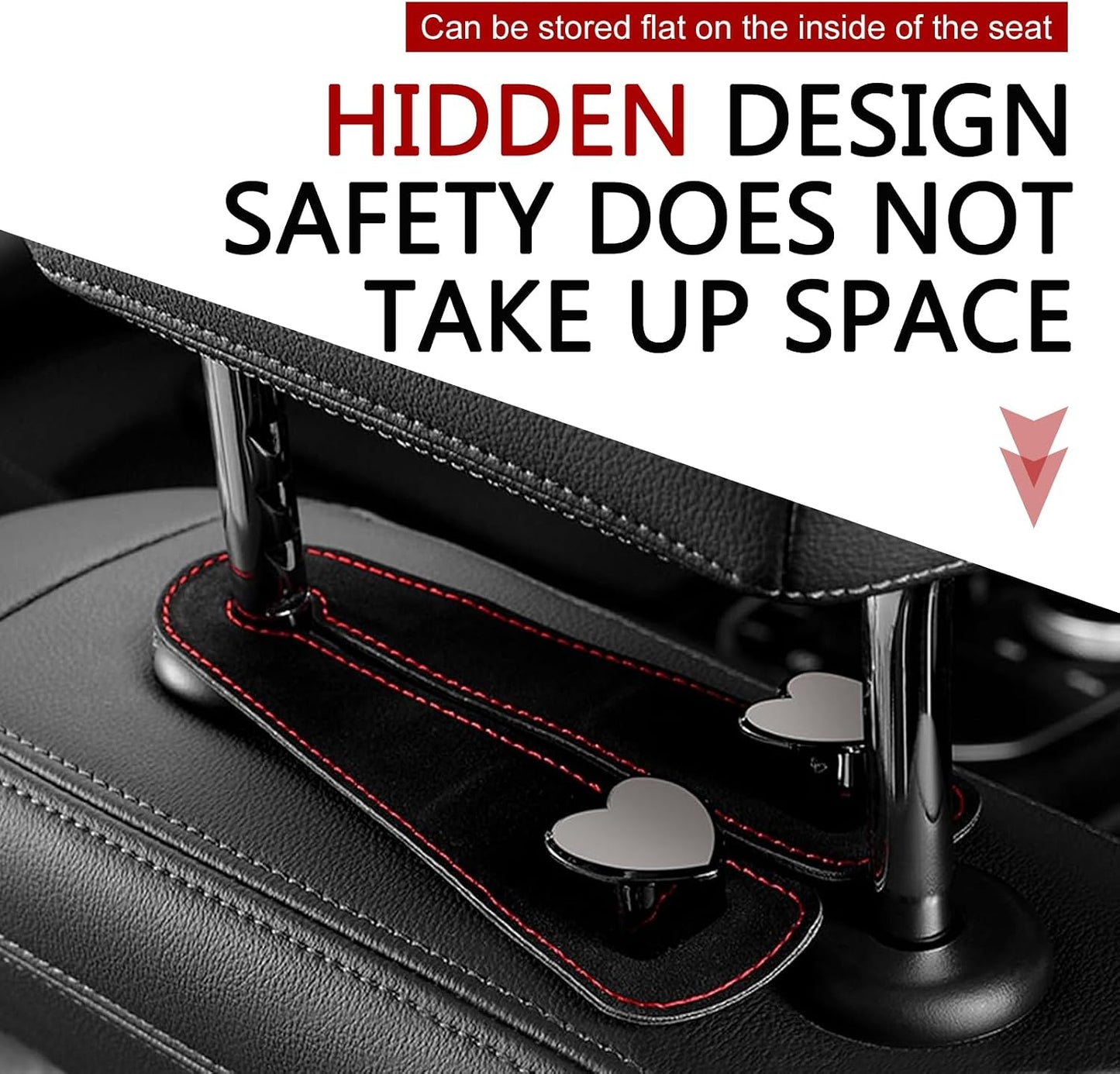 Car Hooks for Headrest, Luxurious Leather & Metal Multifunctional Anti-Slip Vehicle Hooks - Holds Bags, Umbrella, Wallet, Glasses | Universal Car Interior Storage Organizer (Black)