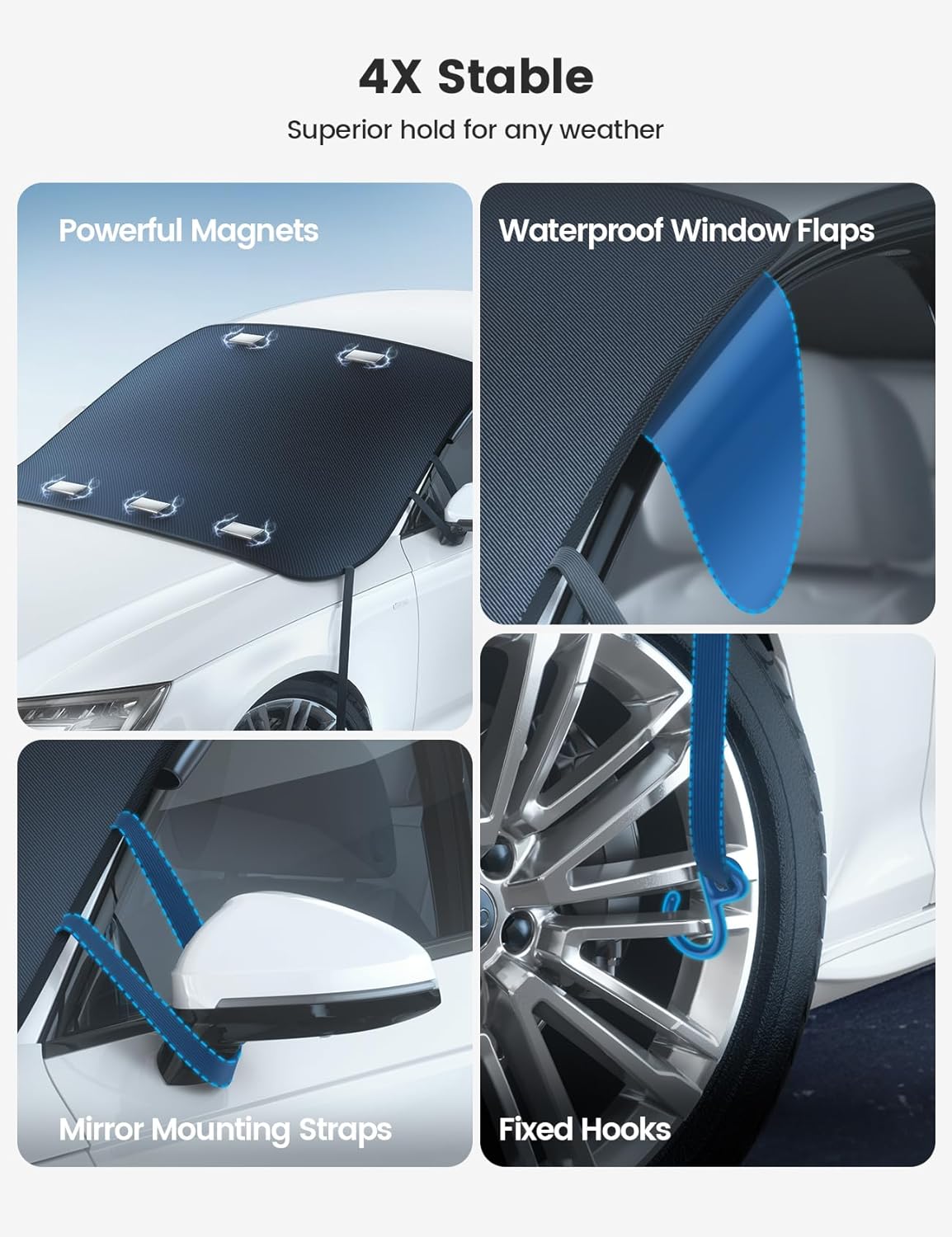 Lamicall Windshield Cover for Ice and Snow - [ Magnetic Fit][ 1S Snow Removal][ Ultra Waterproof] Heavy Duty 800D Oxford Fabric, 4X Stable, Winter Car Gifts Accessories for Most Cars, SUV (62"x48")
