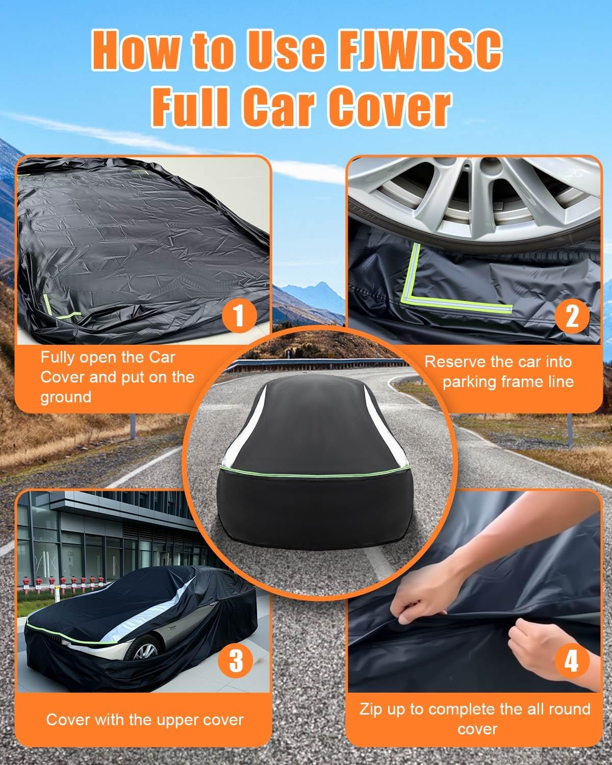 Full Enclosed Car Covers Waterproof All Weather Universal Fit Impala/El Camino/Bel Air/Biscayne,7 Series,Benz S,A8/S8,LS,CT6,Continental,Charger Daytona,Fit Sedan/Coupe Length 200''-212''