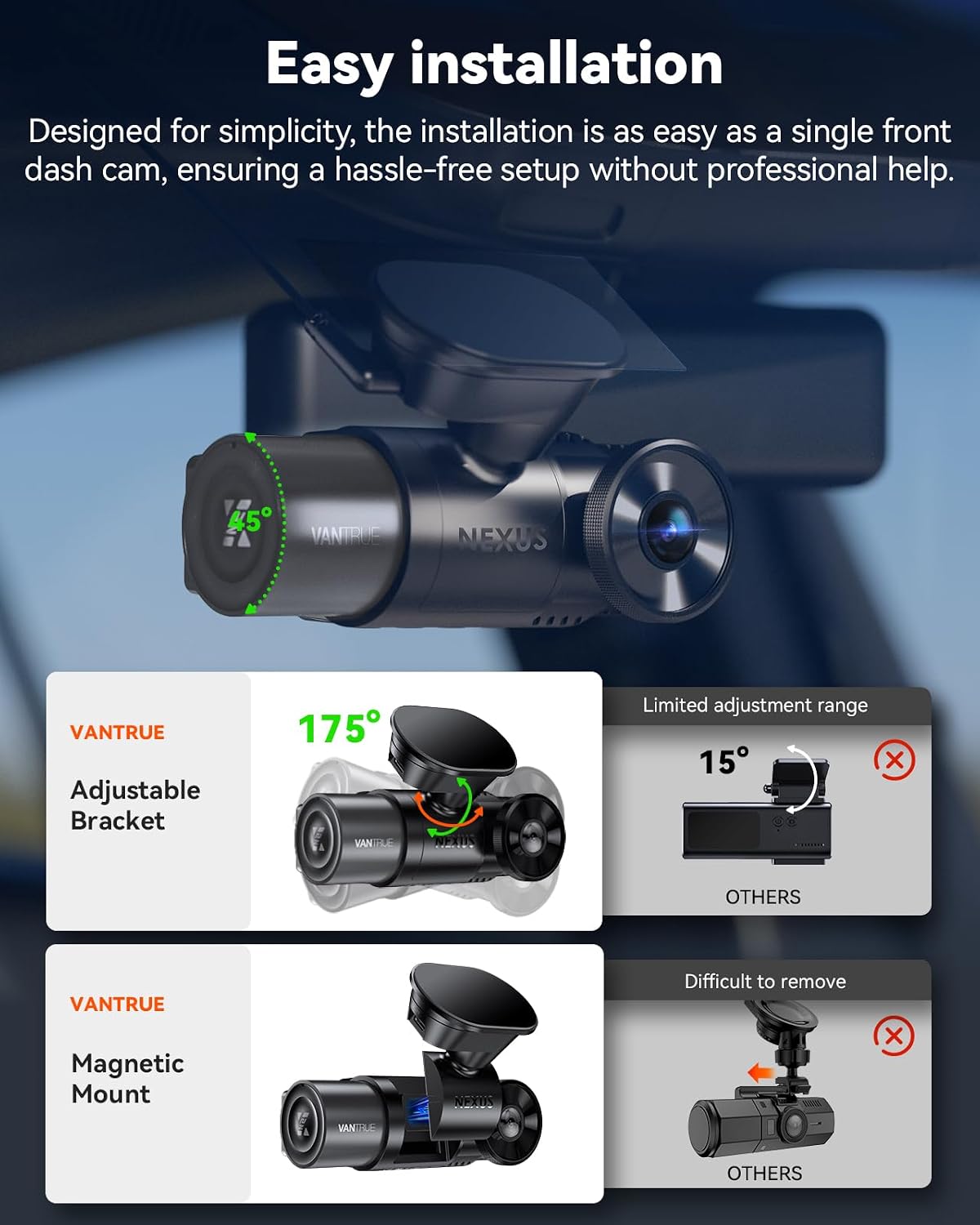 【Bundle: Vantrue N2X Front Inside Dash Cam + Hardwire Kit+ Vantrue 256GB SD Card】 Dual Dashcam, Infrared Cabin Camera, STARVIS 2, GPS, WiFi Dash Cam