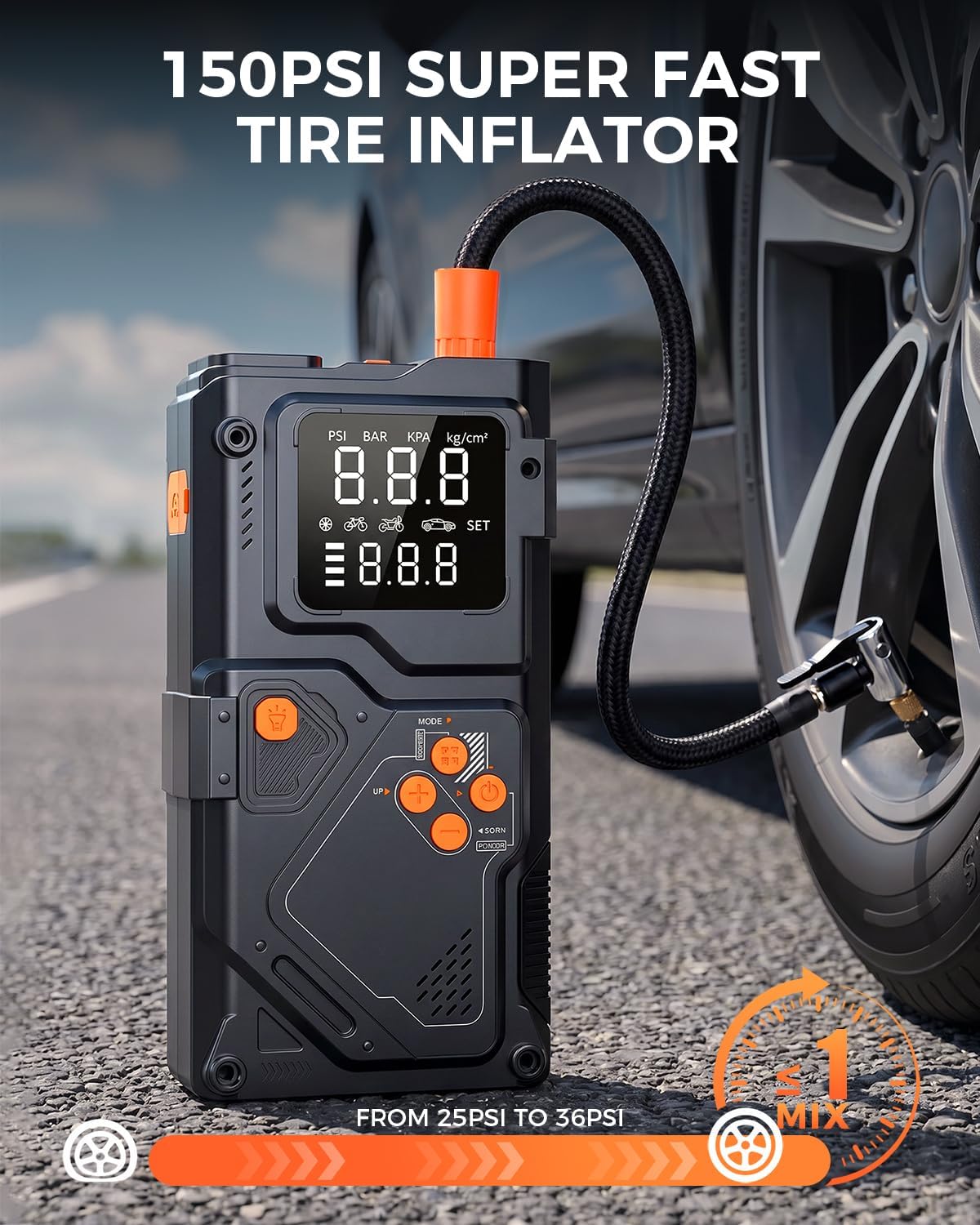 12V Jump Starter with Air Compressor, Portable Car Battery Jumper Starter