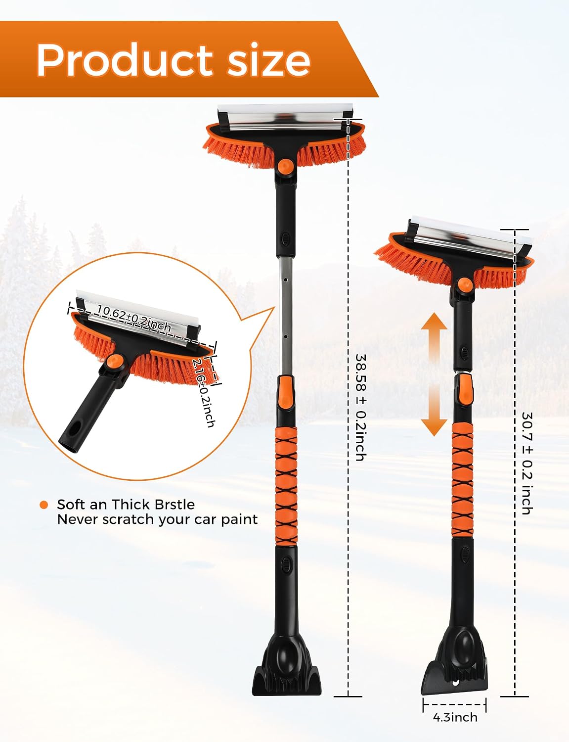 41" Extendable Ice Scrapers for Car Windshield 2-in-1 Snow Brush for Car Snow Scraper for Car Snow Scraper and Drush with Ergonomic Foam Grip for Cars, Trucks, SUVs with 360� Pivoting Brush Head