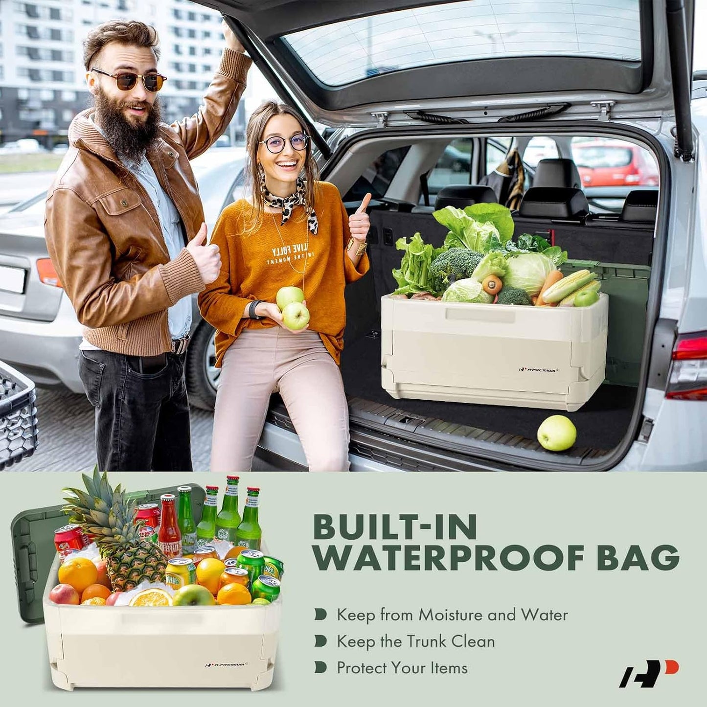 A-Premium Multifunctional Foldable Trunk Organizer and Storage Box | for Portable Car Storage Box with Waterproof Bag Heavy-Duty Container 45L 47-Quart for Camping, Picnic, Home, Garage box, etc