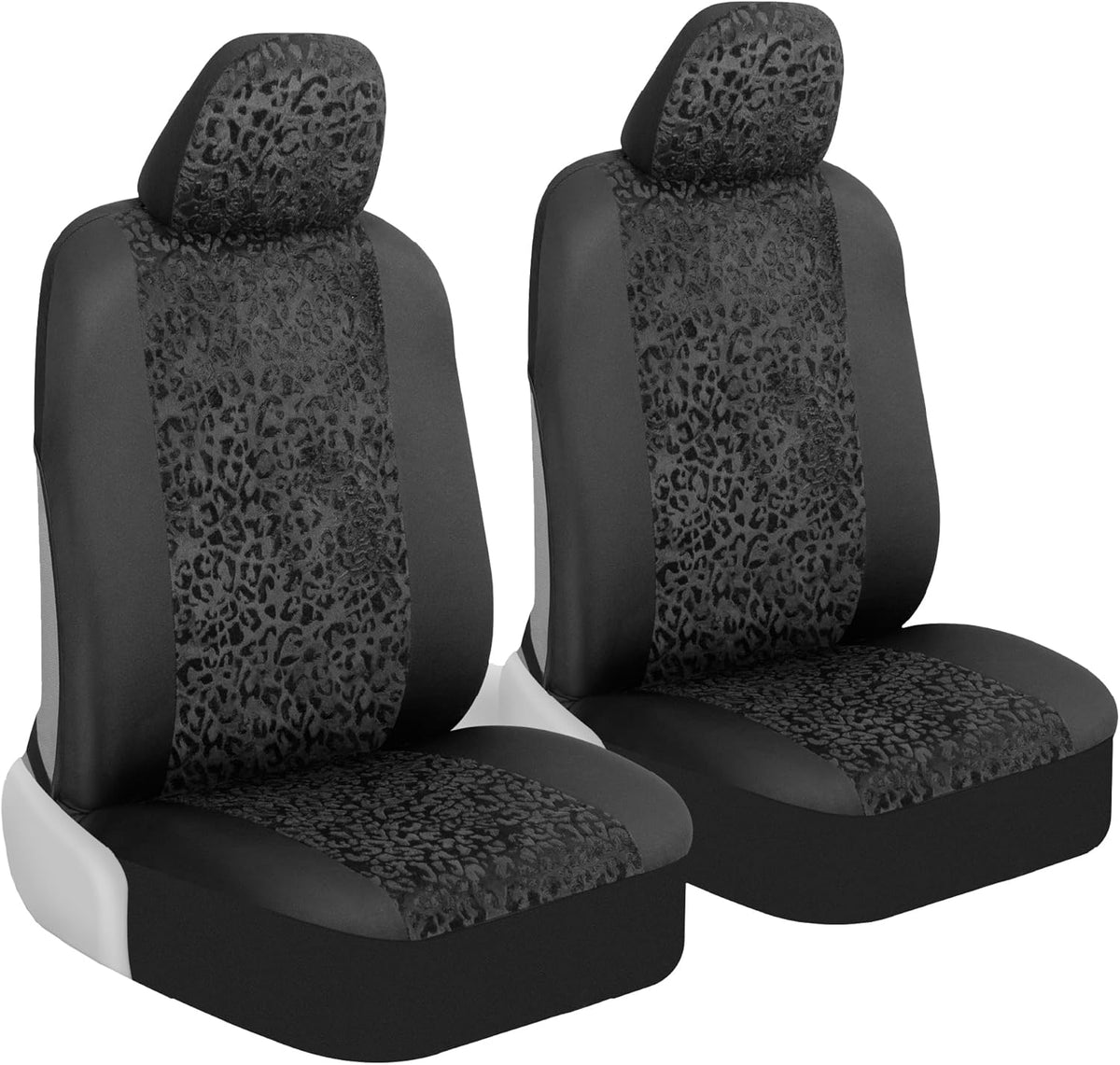 BDK Black Leopard Car Seat Covers for Front Seats, Animal Print Front Seat Cover Set with Matching Headrest, Sideless Design for Easy Installation, Fits Most Car Truck Van and SUV, (Pack of 2)