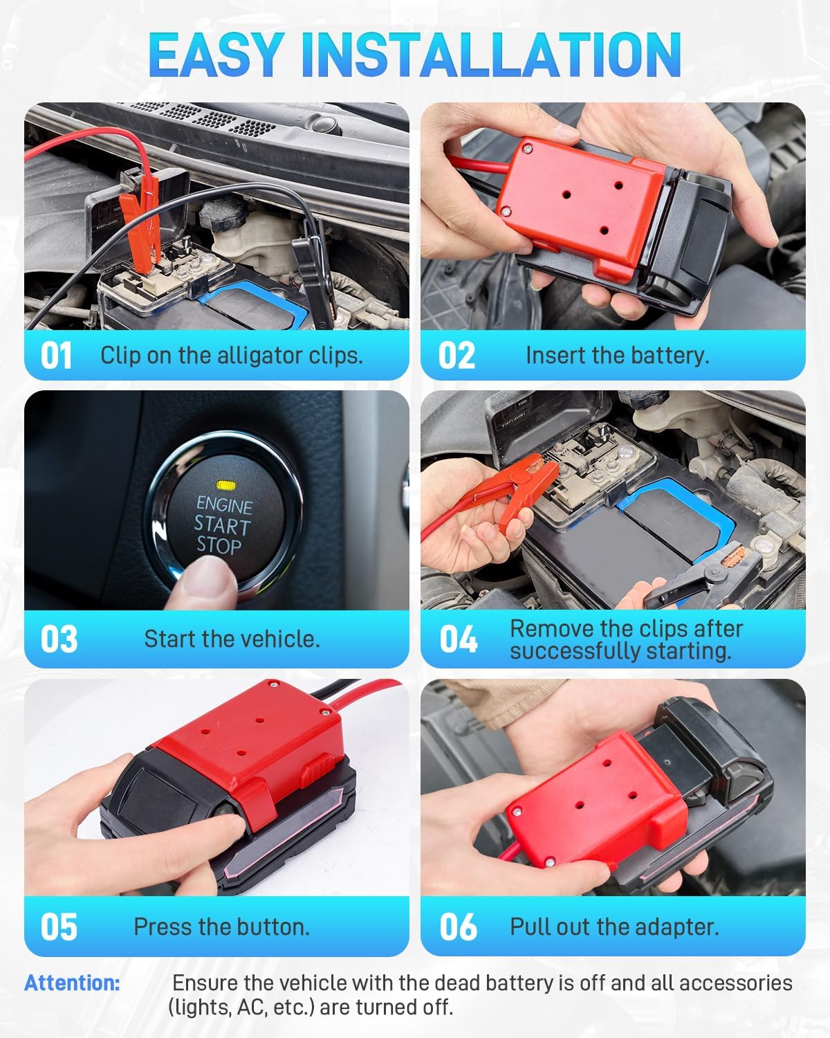 Jumper Cables Adapter with Alligator Compatible with Milwaukee M18 Battery