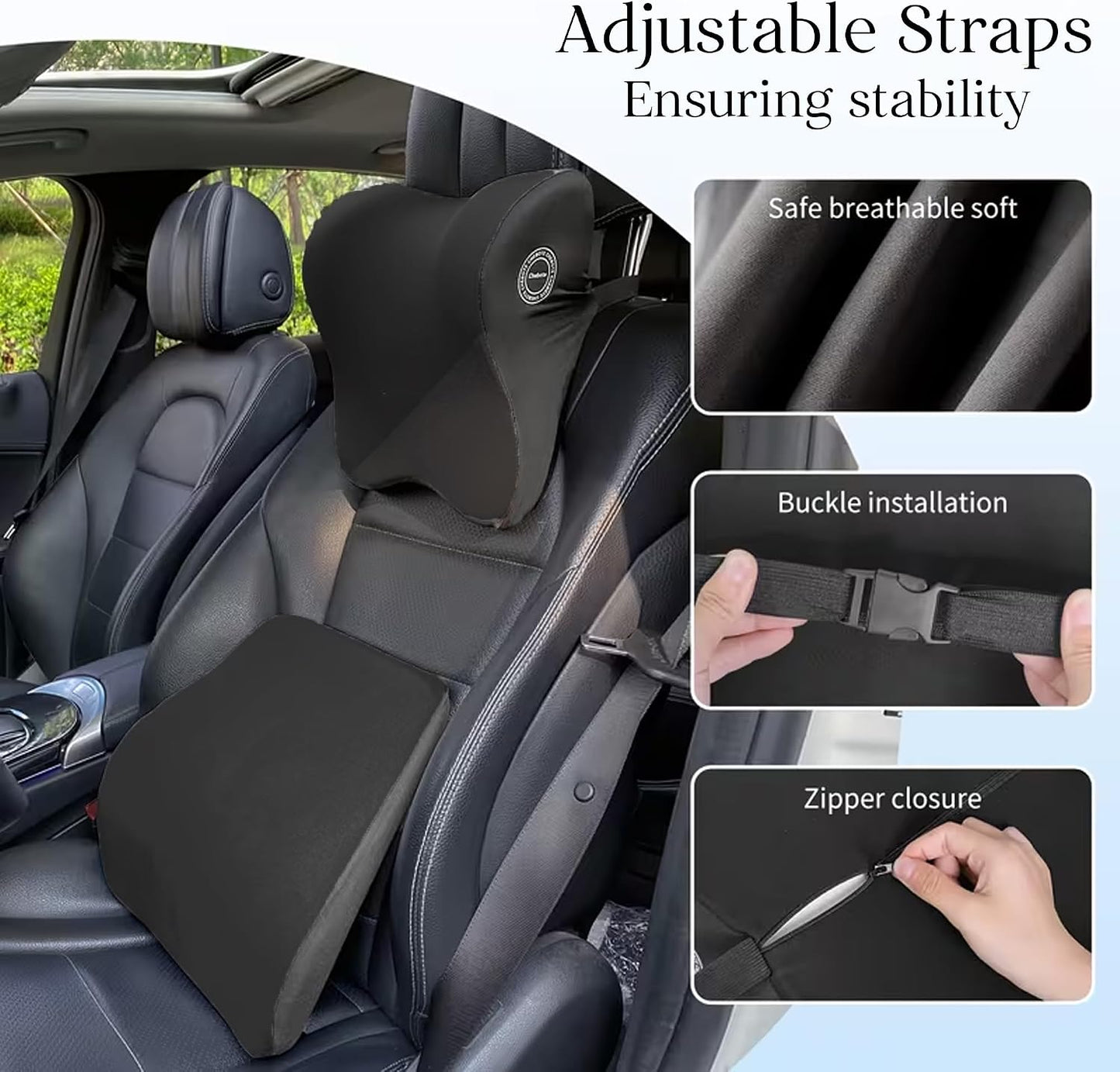 Bellavere® Ergonomic Memory Foam Car Seat Cushion Set – Lumbar Support & Neck Pillow, Orthopedic Back Support, Machine Washable, Driving Comfort for Cars, SUVs & Trucks, Gift for Drivers