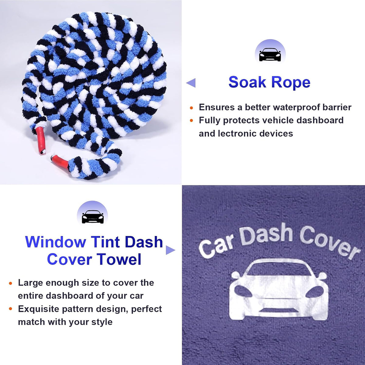 Car Window Tinting Dashboard Protecting Microfiber Towel, 2-in-1 Super Absorbent Fusion Towel Dash Cover and Soak Rope Tool for Vehicle Windshield Scratch-Free Tint Tools