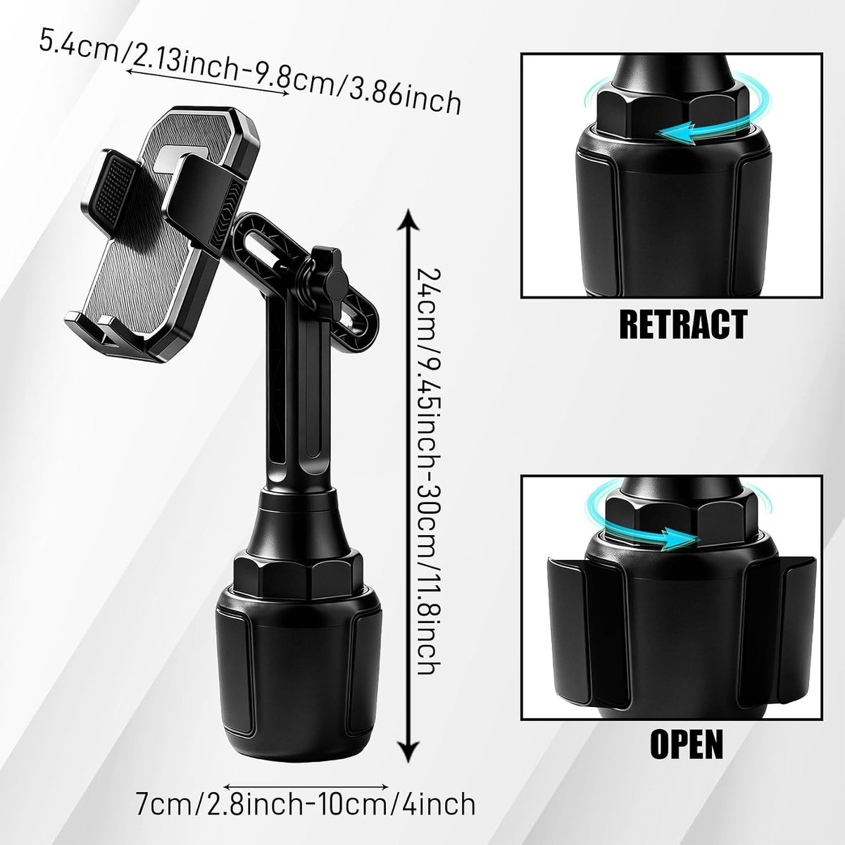 Cup Phone Holders for Your Car,Car Cup Phone Holder, Rotatable & Adjustable Long Neck Car Cup Holder Phone Mount, Auto Interior Smartphone Expander Mount Accessories for Most Vehicles