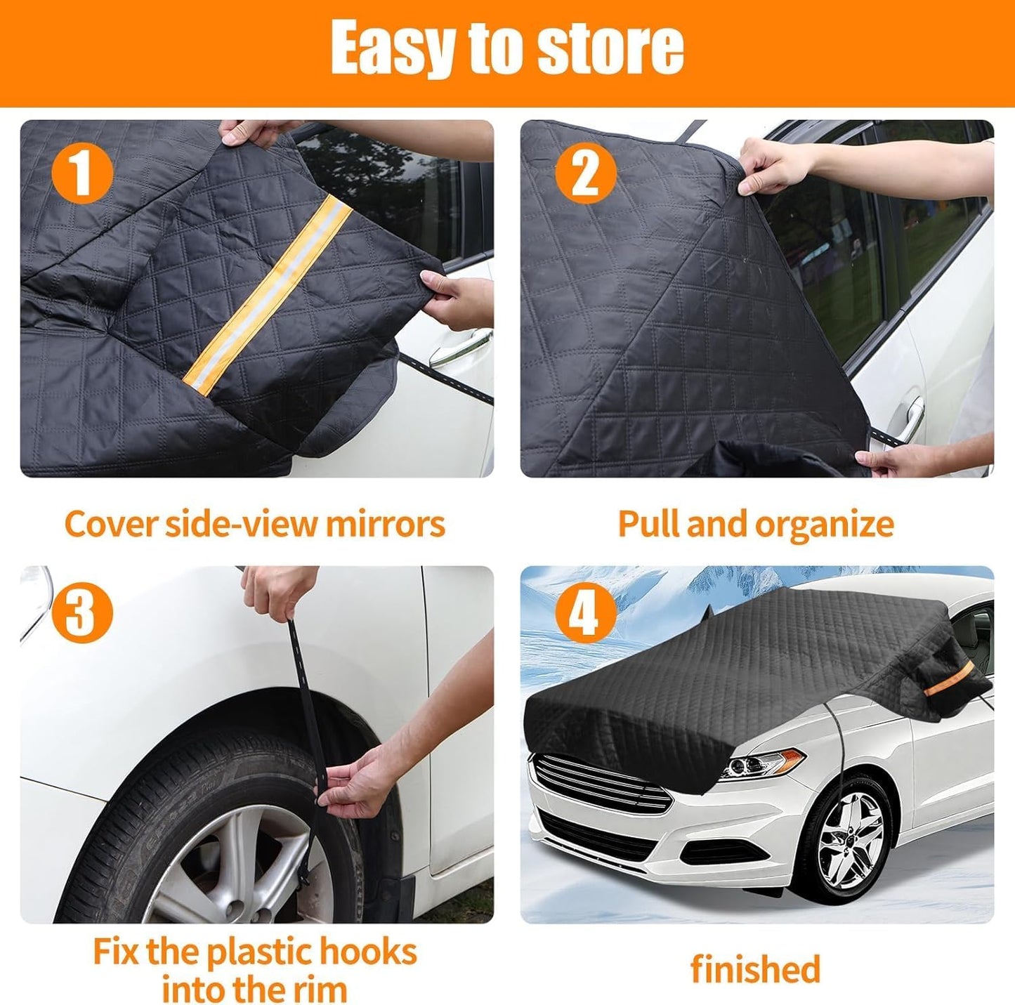 Windshield Cover for Ice and Snow, Heavy Duty 600D Oxford Fabric, Prevent Rainwater, Sunscreen, Snow Prevention, 6* Straps, 2*Rear View Mirror Sleeve, Extra Large Size for Car, SUV, Mpv and Sedans
