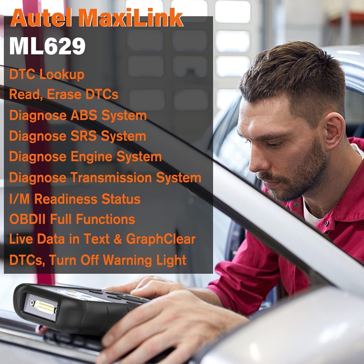 Autel MaxiLink ML629 OBD2 Scanner, ABS SRS Engine Transmission Diagnostics