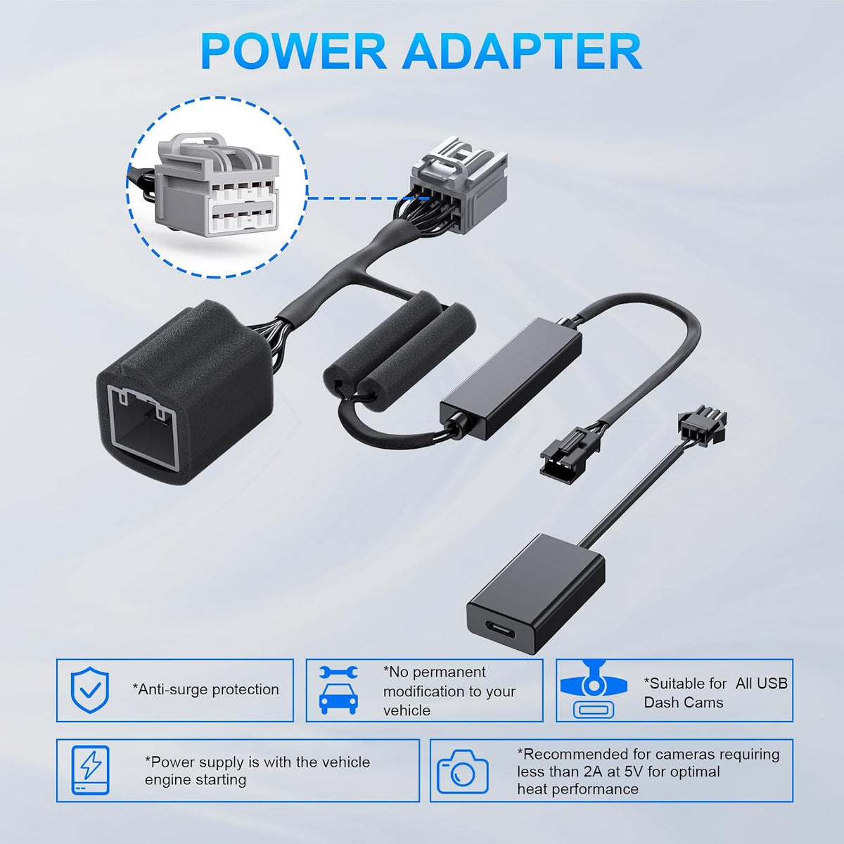 mangoal Dash Cam Power Adapter for Mazda with 10-Pin sunroof Plug (Model B) – Hidden Cable Kit for GPS Radar Mirror Camera, Plug & Play Fits All Mazda Models with sunroof