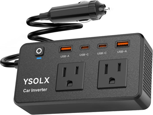 300W Portable Charger Car Power Inverters for Vehicle | 24W USB A/C,Dual 12V-110V AC Car Plug Adapter Outlet,Cigarette Lighter Adapter for Laptop/Camping/Road trip essentials