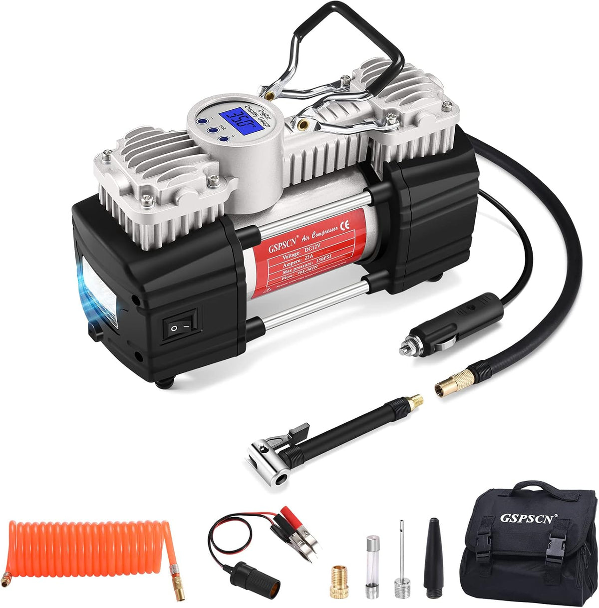GSPSCN Digital Portable Tire Inflator Heavy Duty 12V Air Compressor Pump