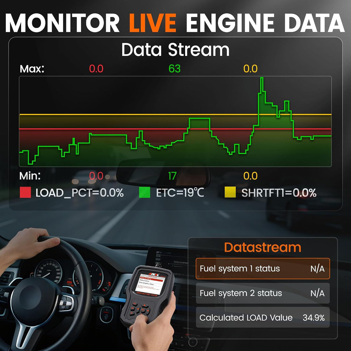 ANCEL AD530 PRO 2-in-1 OBD2 Scanner and 12V Battery Tester